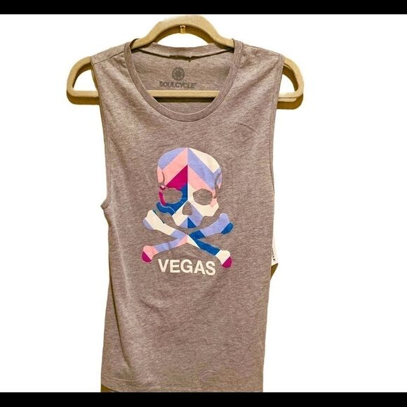 Soulcycle Vegas Print Filled Skull Grey Tank Sz S - Picture 1 of 6